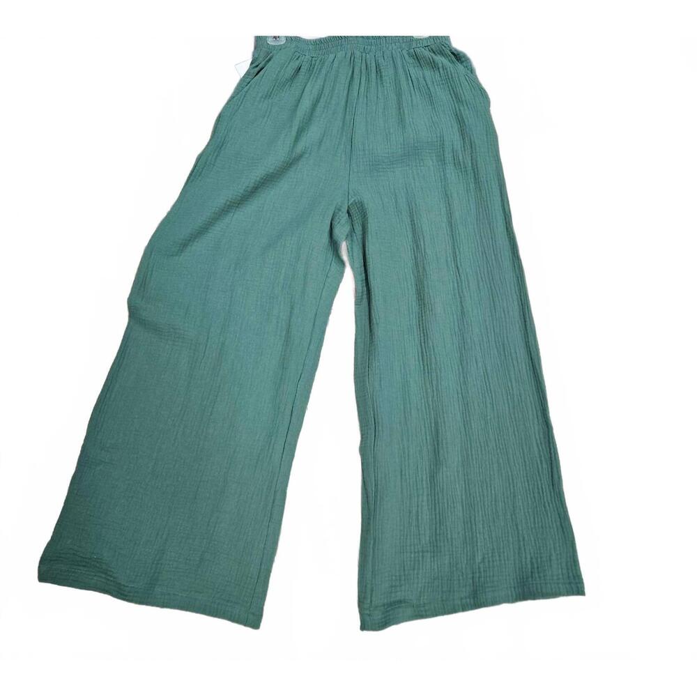 NEW PAPILLON women's wide leg gauge pants in jade green